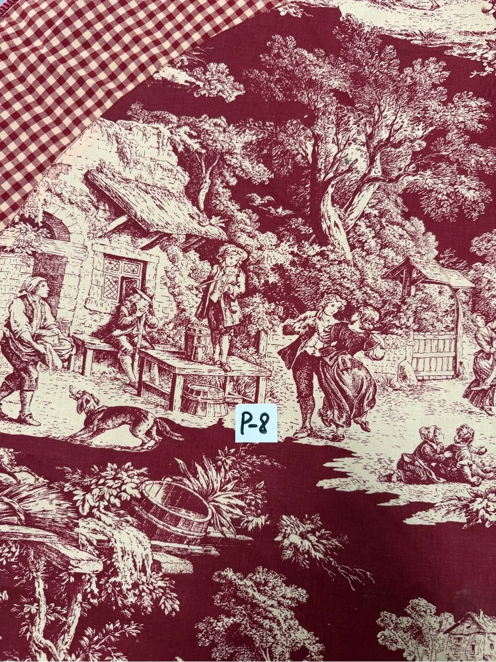 Christmas Tree Skirt Colonial Country Scene Red and Cream 50” Vintage